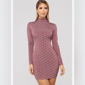Fashion Nova Black and Purple Long Sleeve Dress